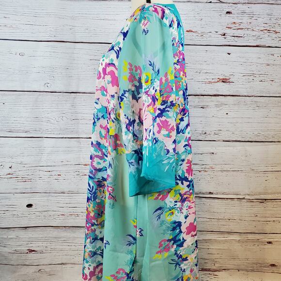 Avenue SS Open Front Chiffon Cardigan Women's 18/20 Teal Floral Lightweight NWT - Picture 3 of 10